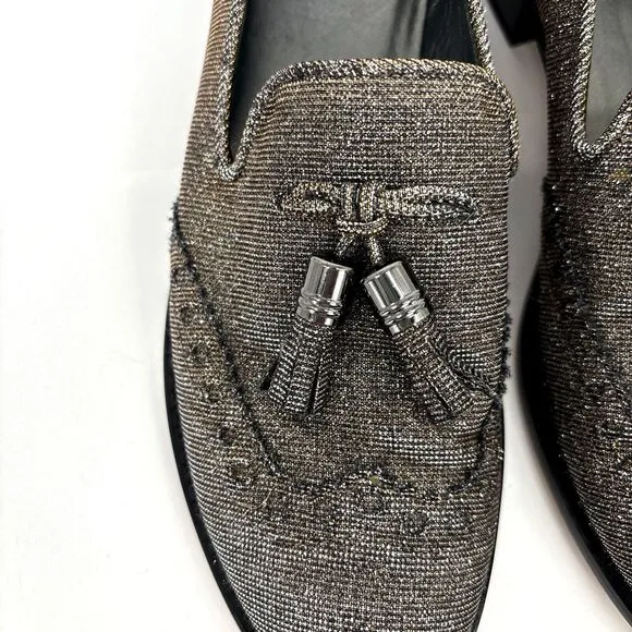 Stuart Weitzman Womens 7 Leather Colorblock Pattern Metallic Gold Silver Loafers