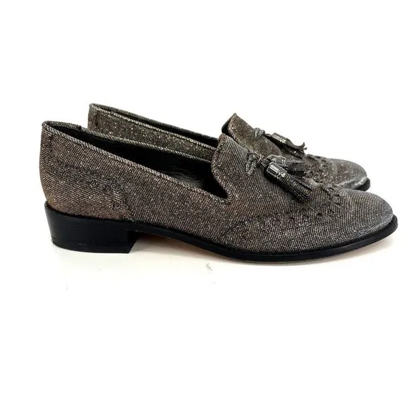 Stuart Weitzman Womens 7 Leather Colorblock Pattern Metallic Gold Silver Loafers