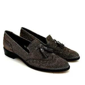 Stuart Weitzman Womens 7 Leather Colorblock Pattern Metallic Gold Silver Loafers