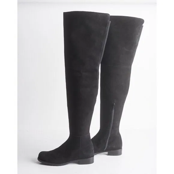 Stuart Weitzman Womens Black Suede Thigh High Boots Flats Pull On Sz US 6