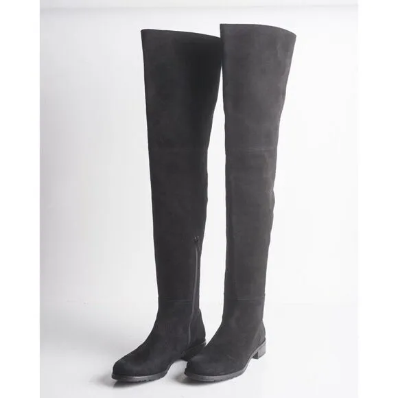 Stuart Weitzman Womens Black Suede Thigh High Boots Flats Pull On Sz US 6