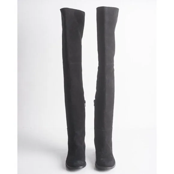 Stuart Weitzman Womens Black Suede Thigh High Boots Flats Pull On Sz US 6