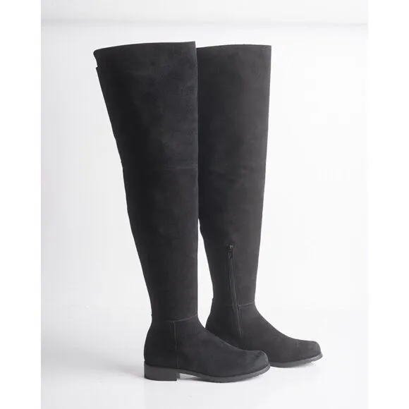 Stuart Weitzman Womens Black Suede Thigh High Boots Flats Pull On Sz US 6