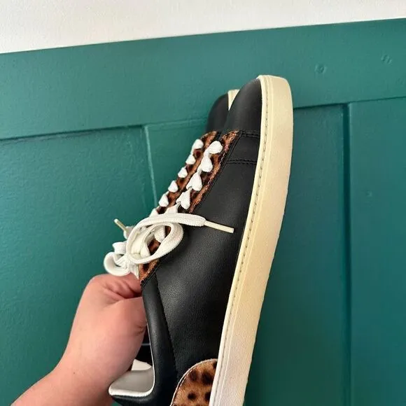 Stuart Weitzman Women’s Livvy Black And Leopard Low Top Lace Up Sneaker