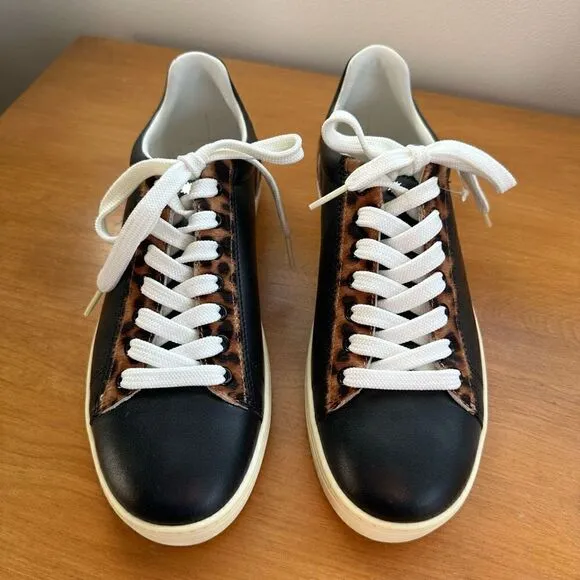 Stuart Weitzman Women’s Livvy Black And Leopard Low Top Lace Up Sneaker