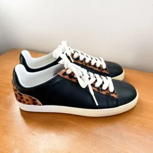 Stuart Weitzman Women’s Livvy Black And Leopard Low Top Lace Up Sneaker