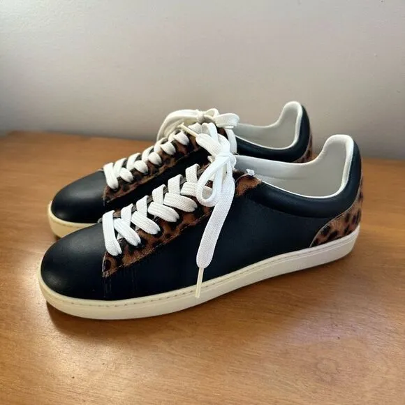 Stuart Weitzman Women’s Livvy Black And Leopard Low Top Lace Up Sneaker