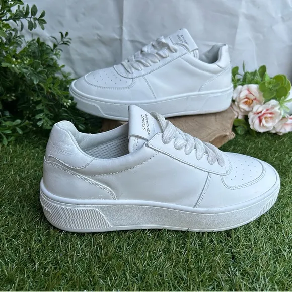 Stuart WeitzmanLeather Courtside Low-Top Sneakers white size 7 new