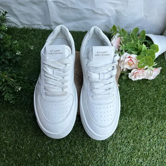 Stuart WeitzmanLeather Courtside Low-Top Sneakers white size 7 new