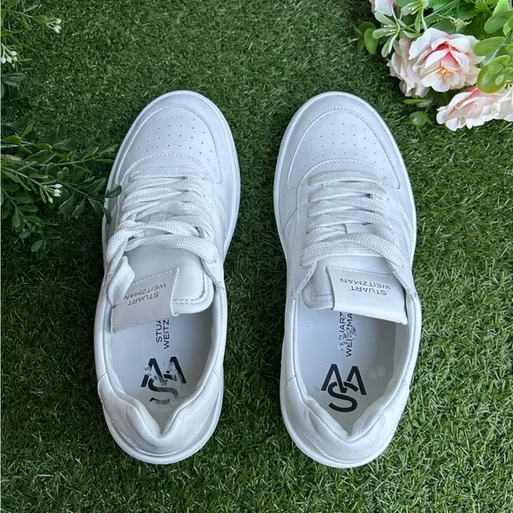 Stuart WeitzmanLeather Courtside Low-Top Sneakers white size 7 new