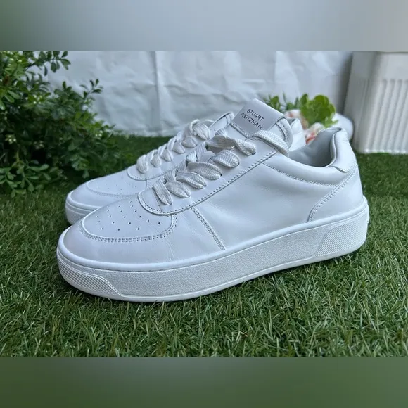 Stuart WeitzmanLeather Courtside Low-Top Sneakers white size 7 new
