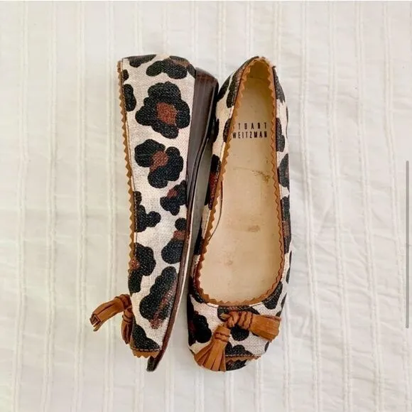 STUART WEITZMAN canvas leopard print flats