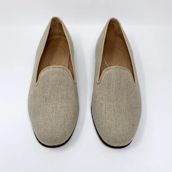 Stubbs &amp; Wootton Linen Slippers (Sz 9) Plain Natural Loafers
