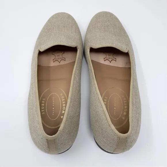 Stubbs &amp; Wootton Linen Slippers (Sz 9) Plain Natural Loafers