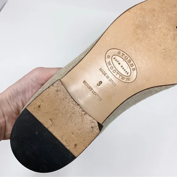 Stubbs &amp; Wootton Linen Slippers (Sz 9) Plain Natural Loafers