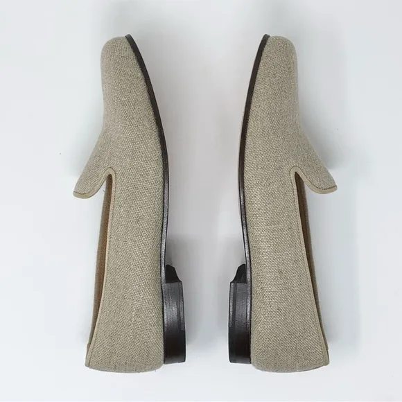 Stubbs &amp; Wootton Linen Slippers (Sz 9) Plain Natural Loafers