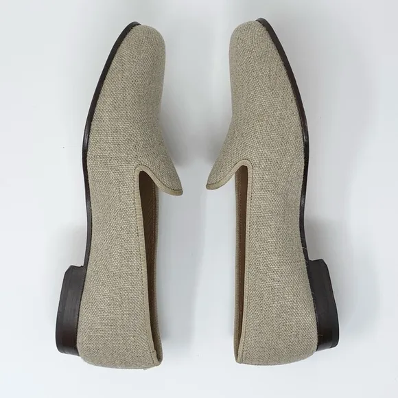 Stubbs &amp; Wootton Linen Slippers (Sz 9) Plain Natural Loafers