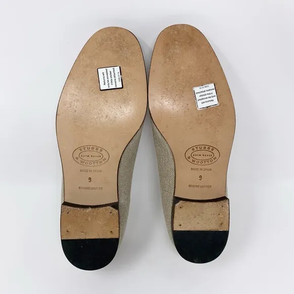 Stubbs &amp; Wootton Linen Slippers (Sz 9) Plain Natural Loafers