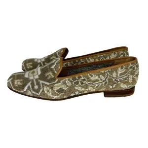 Stubbs &amp; Wootton Needlepoint Slippers Flats Loafers Beige TanWoven Leather Sz 11