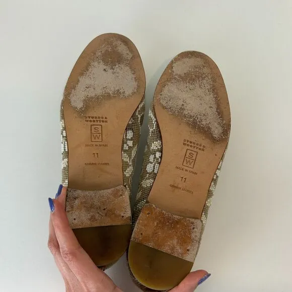 Stubbs &amp; Wootton Needlepoint Slippers Flats Loafers Beige TanWoven Leather Sz 11
