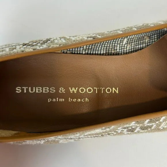 Stubbs &amp; Wootton Needlepoint Slippers Flats Loafers Beige TanWoven Leather Sz 11