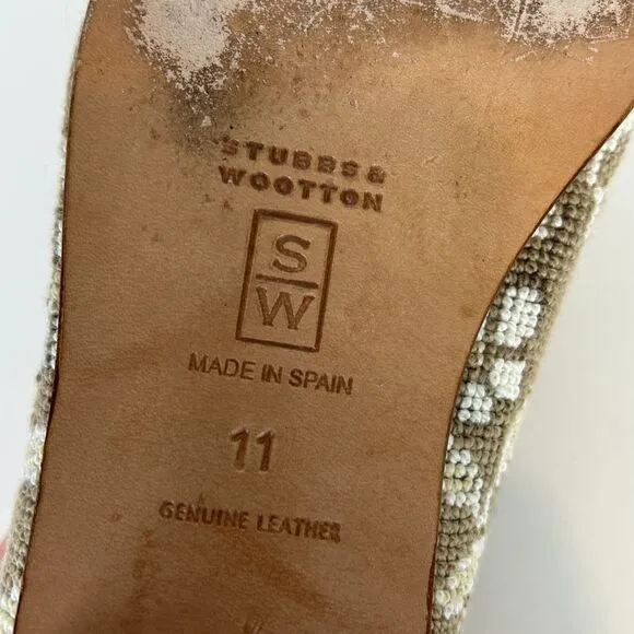 Stubbs &amp; Wootton Needlepoint Slippers Flats Loafers Beige TanWoven Leather Sz 11