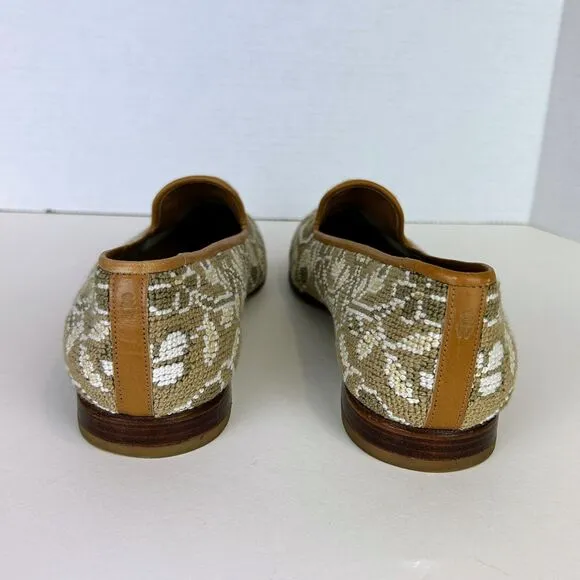 Stubbs &amp; Wootton Needlepoint Slippers Flats Loafers Beige TanWoven Leather Sz 11