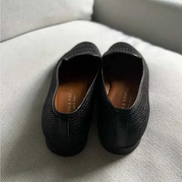 Stubbs &amp; Wootton Raffia Slippers Size 9 Black Slip On Shoes Loafers Flats