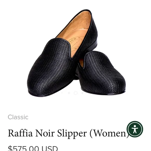 Stubbs &amp; Wootton Raffia Slippers Size 9 Black Slip On Shoes Loafers Flats