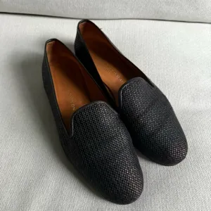 Stubbs &amp; Wootton Raffia Slippers Size 9 Black Slip On Shoes Loafers Flats