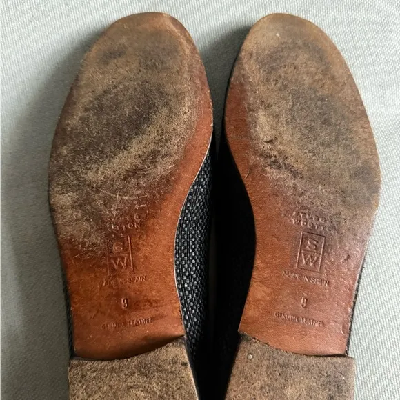 Stubbs &amp; Wootton Raffia Slippers Size 9 Black Slip On Shoes Loafers Flats