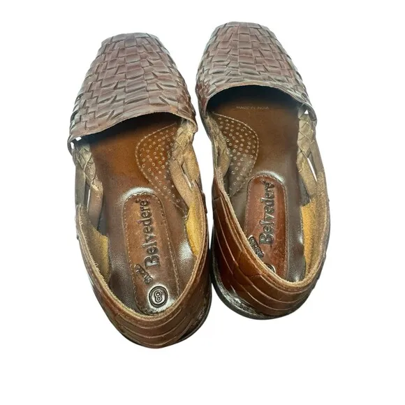 Studio Belvedere Men's Woven Leather Fisherman Flats Slip on Sandals 8 Brown