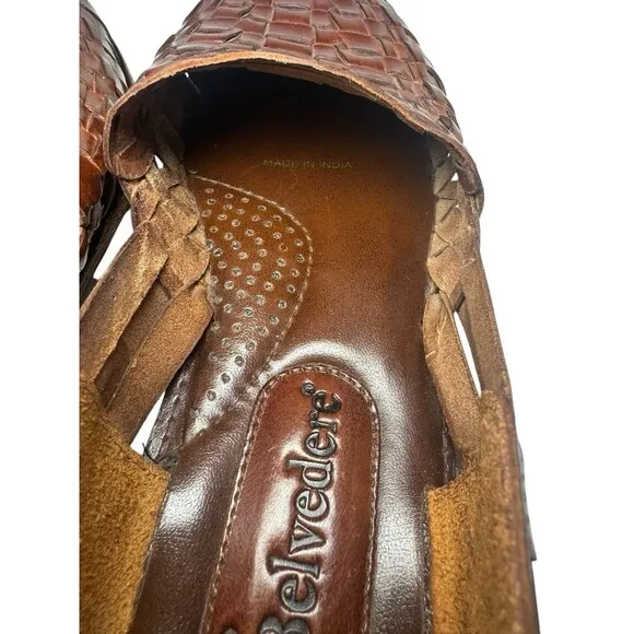 Studio Belvedere Men's Woven Leather Fisherman Flats Slip on Sandals 8 Brown