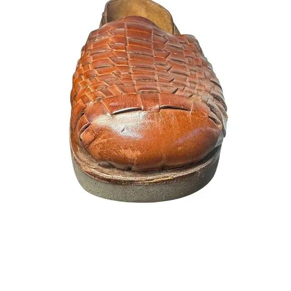 Studio Belvedere Men's Woven Leather Fisherman Flats Slip on Sandals 8 Brown