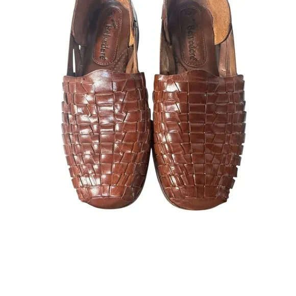 Studio Belvedere Men's Woven Leather Fisherman Flats Slip on Sandals 8 Brown