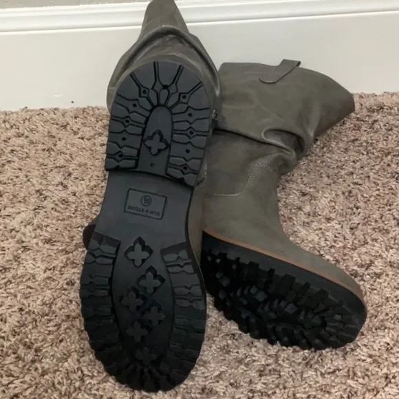 Sun   Stone NEW Man Made Gray Combat &amp; Moto Mid-Calf Boots, Size 8.5 NO BOX