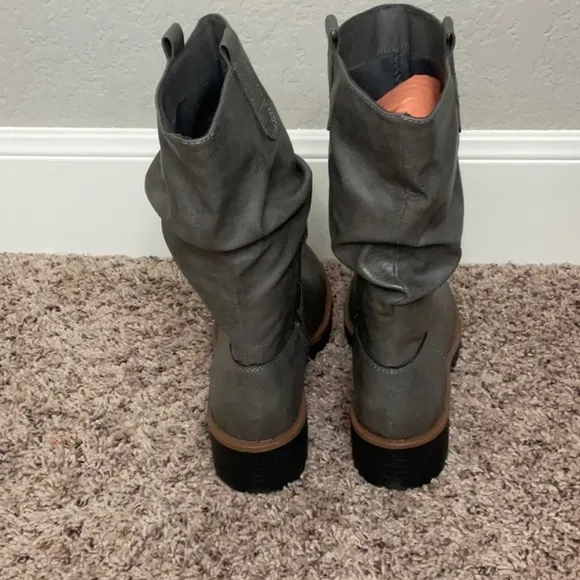 Sun   Stone NEW Man Made Gray Combat &amp; Moto Mid-Calf Boots, Size 8.5 NO BOX