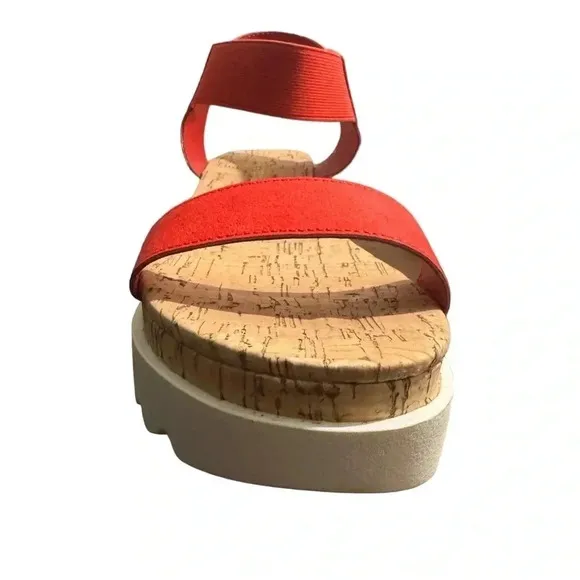 Sun   Stone Womens Melanyy Slip On Open Toe Wedge Sandals Red