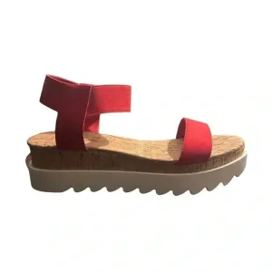 Sun   Stone Womens Melanyy Slip On Open Toe Wedge Sandals Red