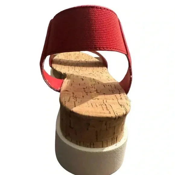 Sun   Stone Womens Melanyy Slip On Open Toe Wedge Sandals Red