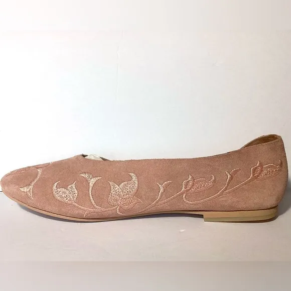 Sundance Huma Blanco Soft Pink Rosebud Embroidered Suede Leather Flats 9 NWOT
