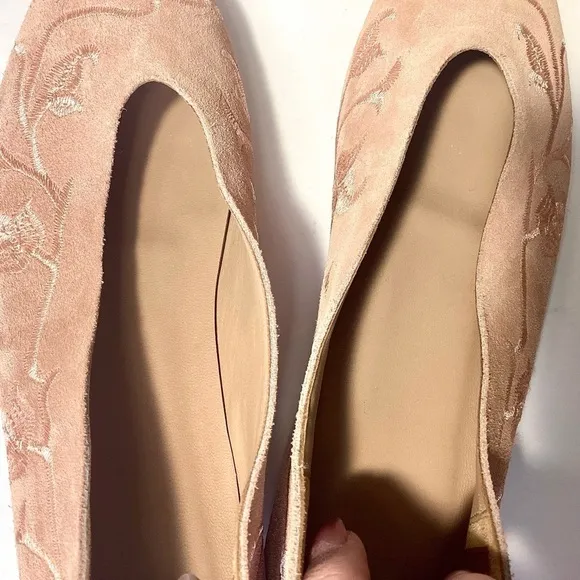 Sundance Huma Blanco Soft Pink Rosebud Embroidered Suede Leather Flats 9 NWOT