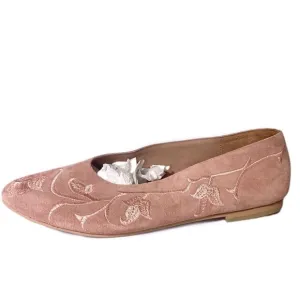Sundance Huma Blanco Soft Pink Rosebud Embroidered Suede Leather Flats 9 NWOT
