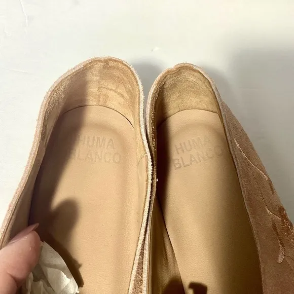 Sundance Huma Blanco Soft Pink Rosebud Embroidered Suede Leather Flats 9 NWOT