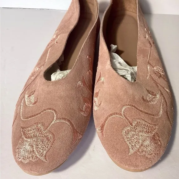 Sundance Huma Blanco Soft Pink Rosebud Embroidered Suede Leather Flats 9 NWOT