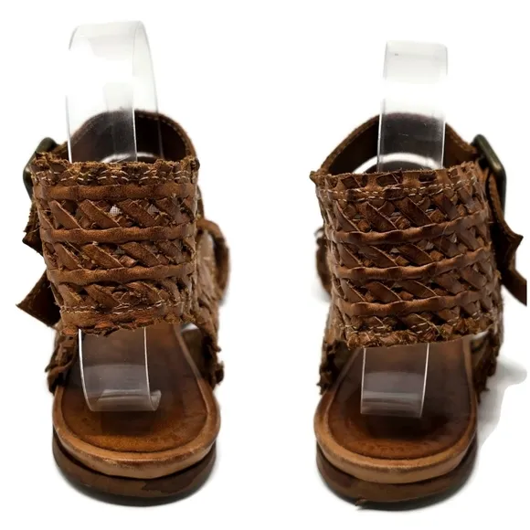 Sundance Woven Lather Ankle Strap Flat Sandals Cognac Brown Women's 7