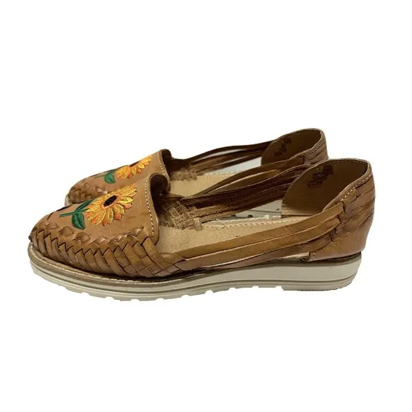 Sunflower Huarache Flats Womens Size 9 Handmade in Mexico Genuine Brown Leather