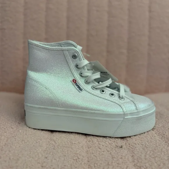 Superga 2708 High Top Lamé Sneakers in Iridescent