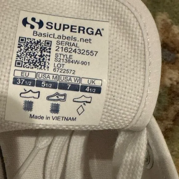 Superga 2740 Platform Sneakers Canvas Comfortable White Size 5.5 NWT