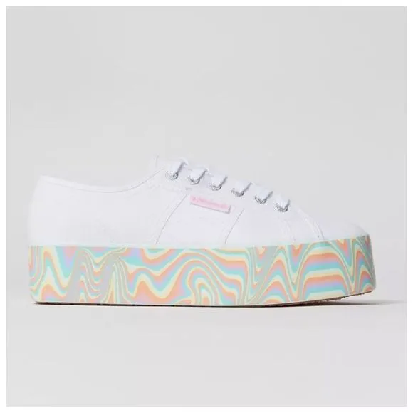 Superga 2790 Multicolor Liquify White Pastel Rainbow Platform Sneakers 9 8.5